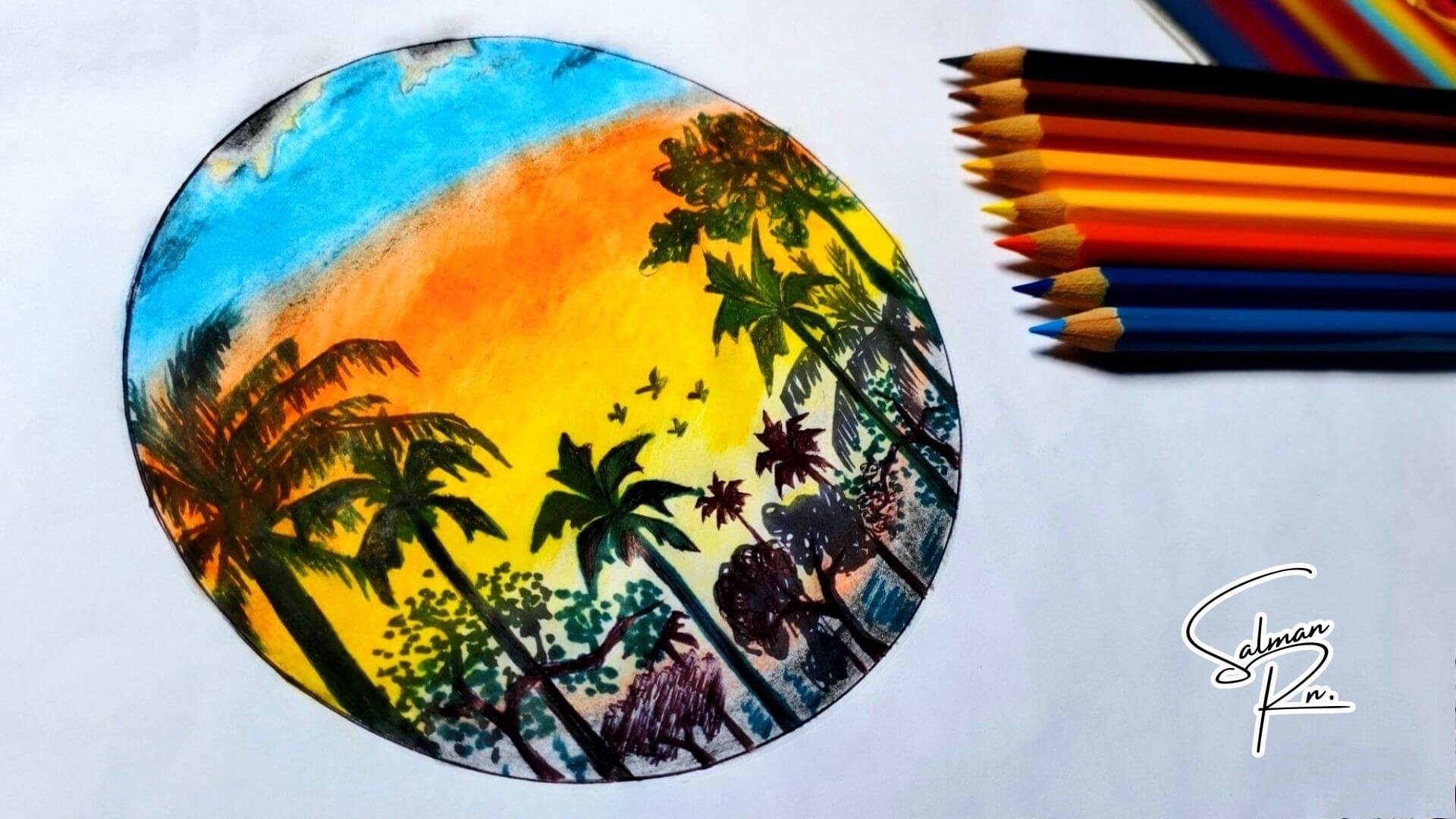 Sunset Scenery Drawing