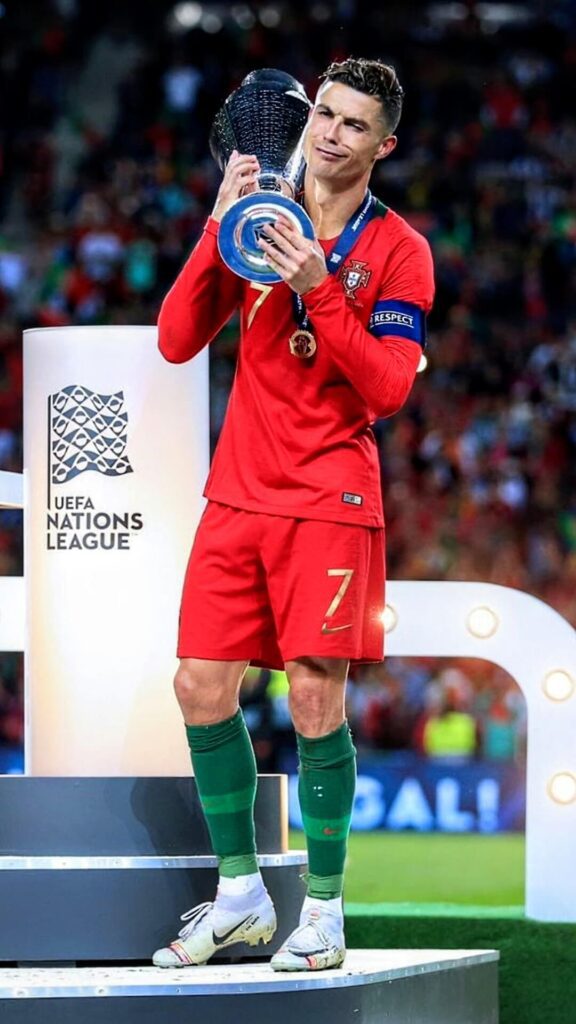 Ronaldo UEFA Nations League Trophy Wallpaper