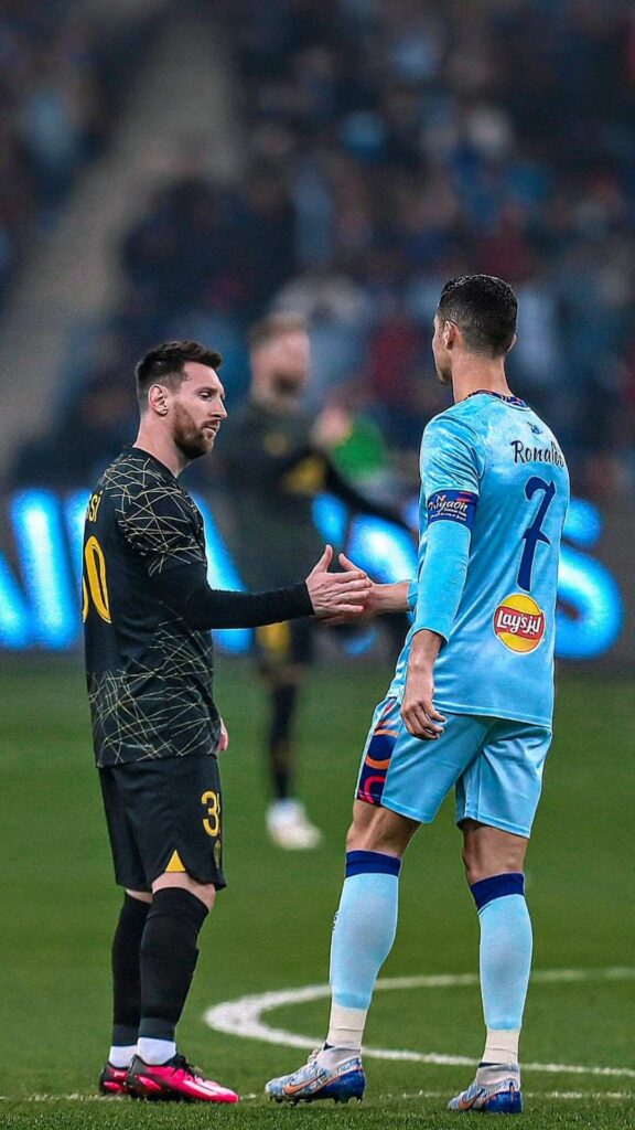 Messi and Ronaldo Handshake Wallpaper